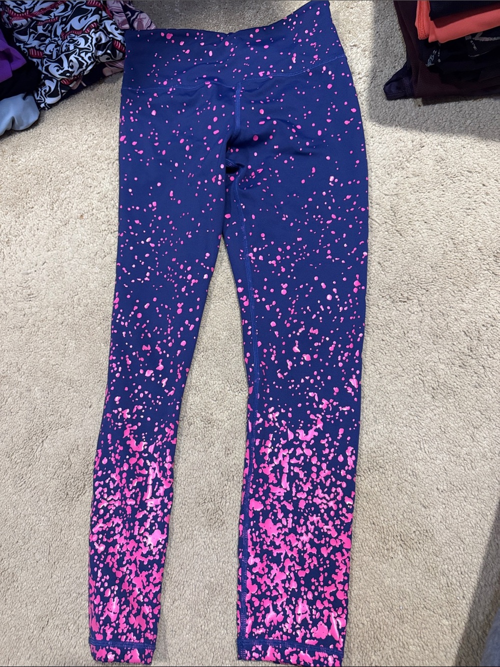 Navy Leggings with Pink Splatter Print